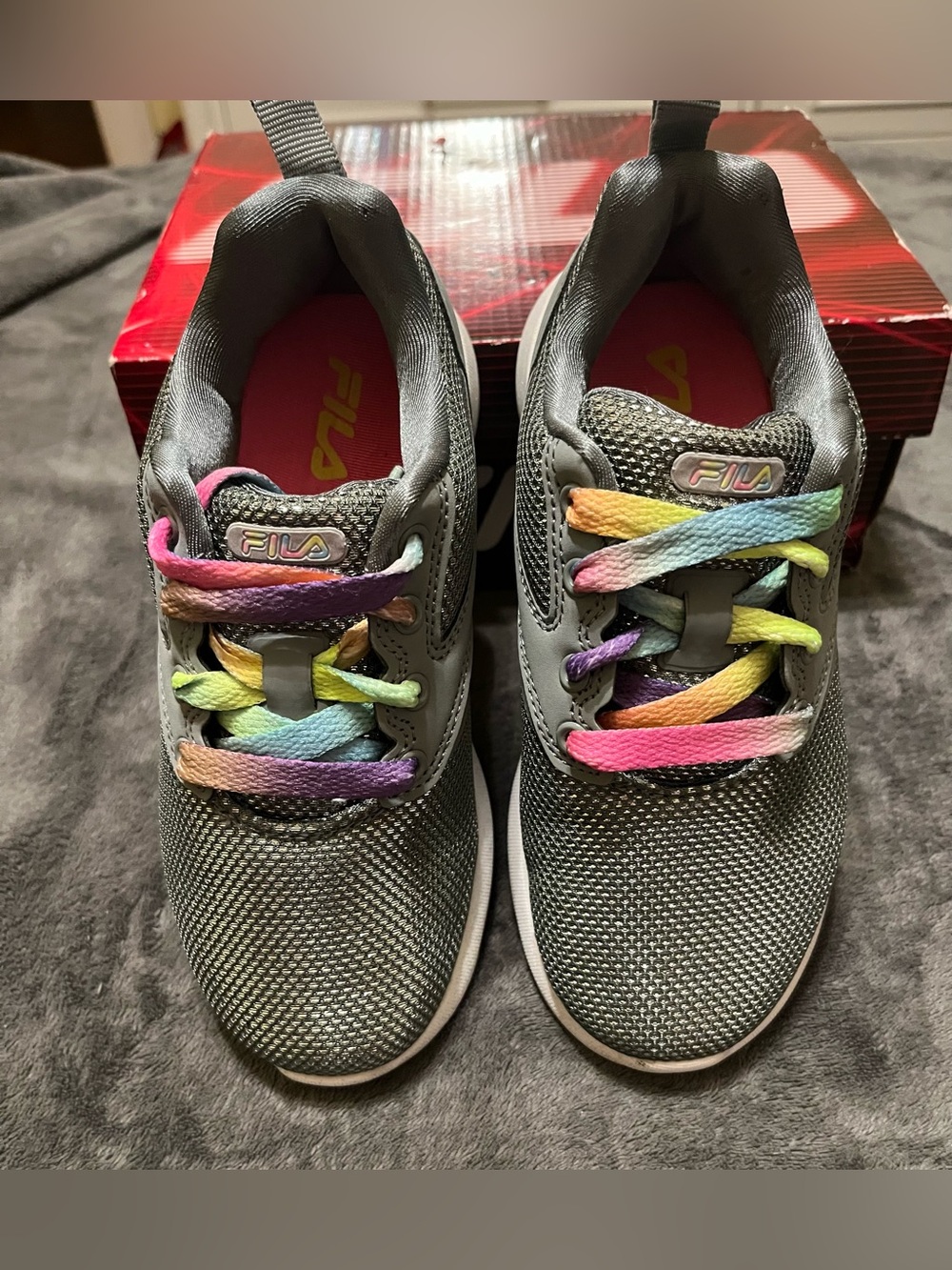 Fila Kids Gray Sneakers with Rainbow Laces